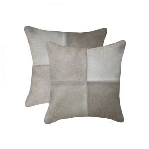 Natural Home Decor Torino Cowhide Pillow | 2-Piece | Grey | 18"x18"